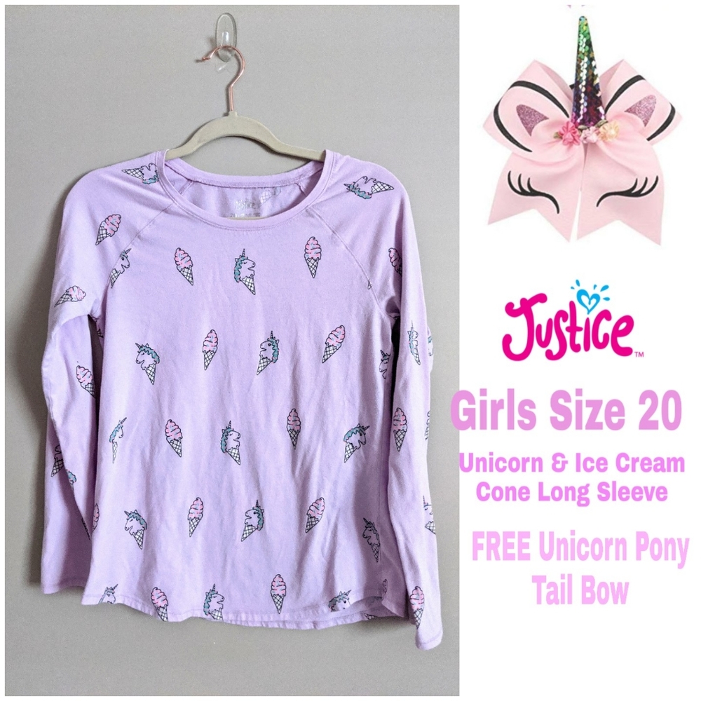 Justice Unicorn Lon Sleeve Plus Size & Hair Bow